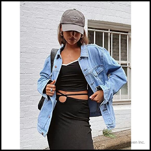 Oversized Denim Jacket Vintage Boyfriend Fit Y2K Chic Long Sleeve Coat - Picture 5 of 8